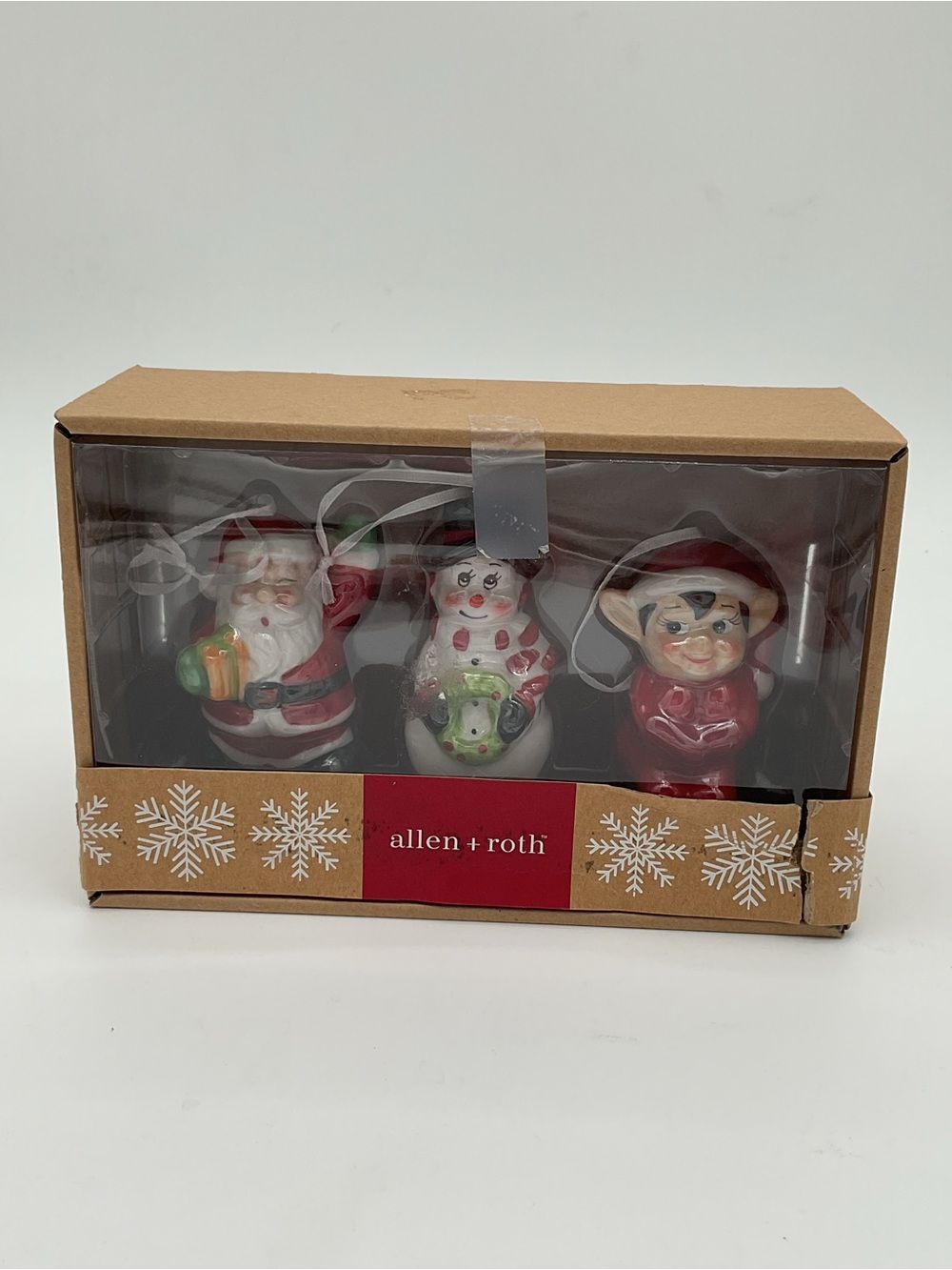allen + roth Red and White Ceramic Holiday Figurine Ornament Set